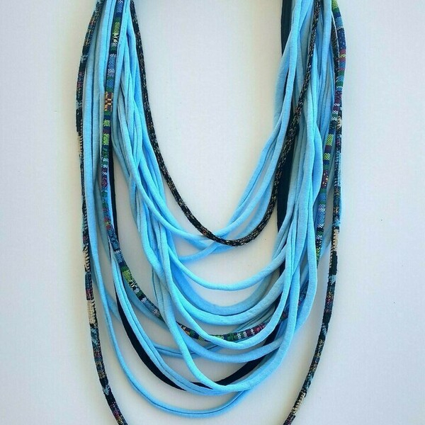 Boho Κολιέ scarf necklace/ υφασμάτινα noodles και κορδόνια