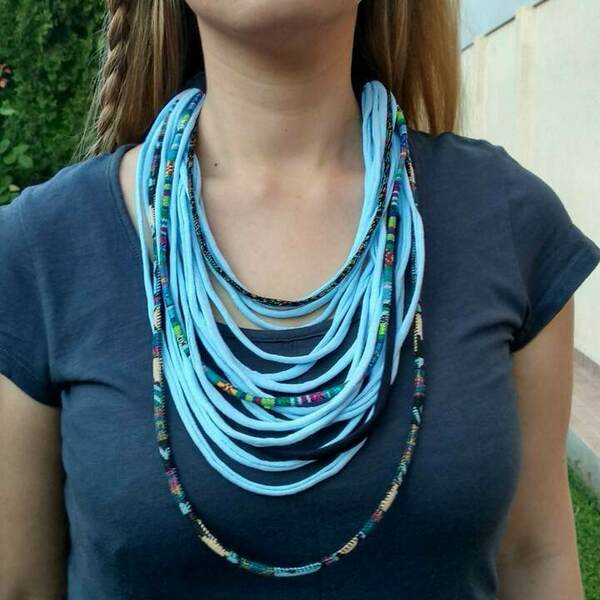 Boho Κολιέ scarf necklace/ υφασμάτινα noodles και κορδόνια