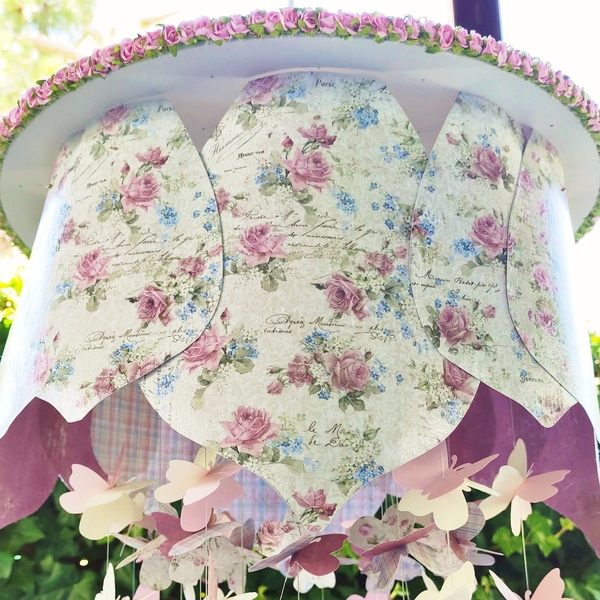 Handmade girly φωτιστικό. Γκρί - εκρού - baby pink - vintage floral