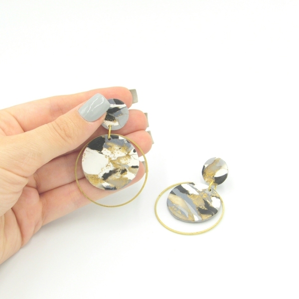 Marble circle earrings - κύκλος σκουλαρίκια με εφέ μάρμαρο από πολυμερικό πηλό