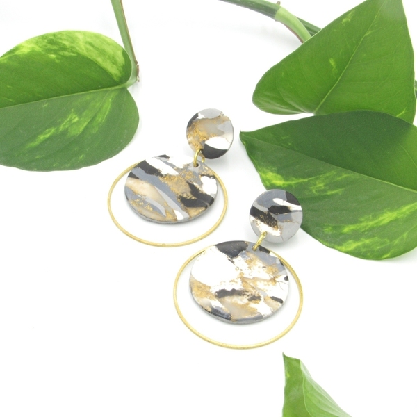Marble circle earrings - κύκλος σκουλαρίκια με εφέ μάρμαρο από πολυμερικό πηλό