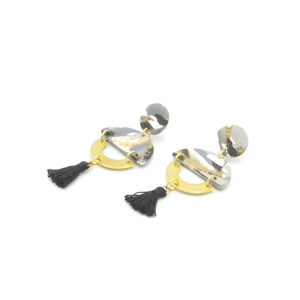 Marble circle earrings - σκουλαρίκια με εφέ μάρμαρο από πολυμερικό πηλό