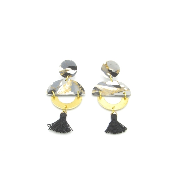 Marble circle earrings - σκουλαρίκια με εφέ μάρμαρο από πολυμερικό πηλό
