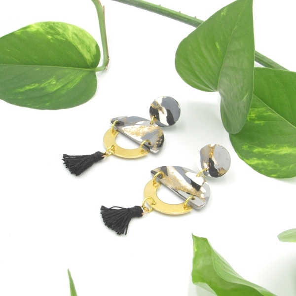 Marble circle earrings - σκουλαρίκια με εφέ μάρμαρο από πολυμερικό πηλό