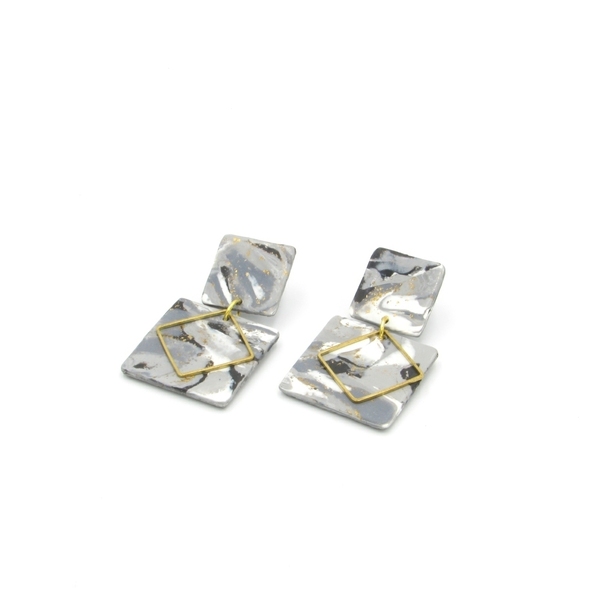 Marble square earrings - τετράγωνα σκουλαρίκια με εφέ μάρμαρο από πολυμερικό πηλό