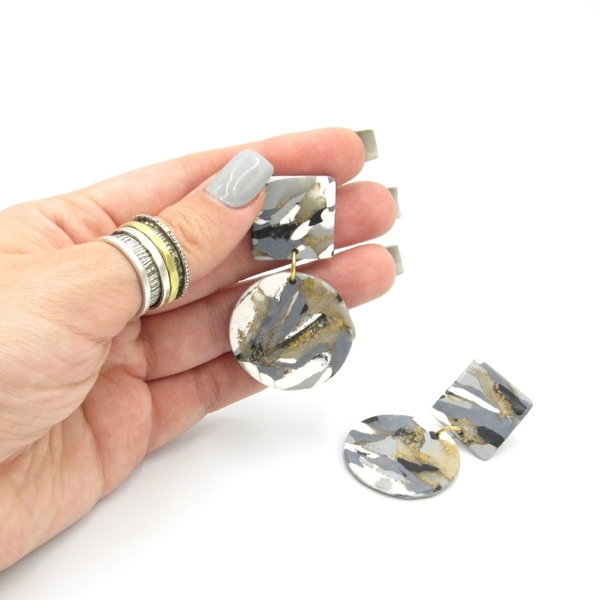 Marble circle earrings - κυκλικά σκουλαρίκια με εφέ μάρμαρο από πολυμερικό πηλό