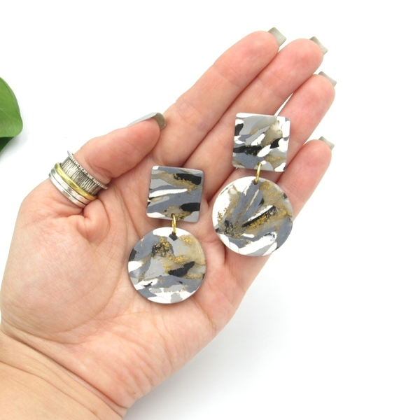 Marble circle earrings - κυκλικά σκουλαρίκια με εφέ μάρμαρο από πολυμερικό πηλό