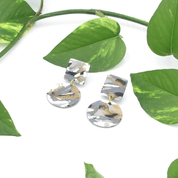 Marble circle earrings - κυκλικά σκουλαρίκια με εφέ μάρμαρο από πολυμερικό πηλό