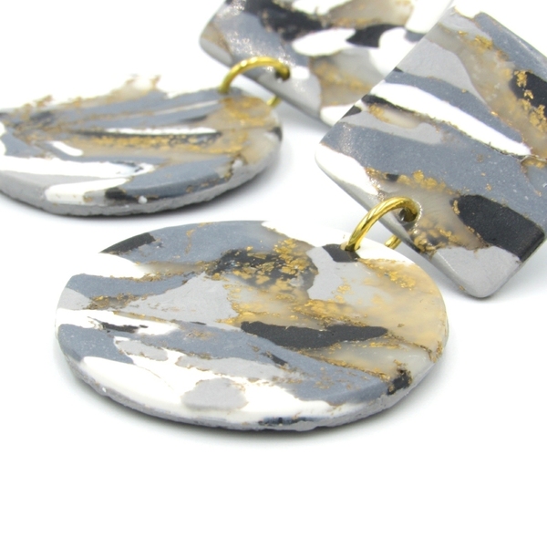 Marble circle earrings - κυκλικά σκουλαρίκια με εφέ μάρμαρο από πολυμερικό πηλό