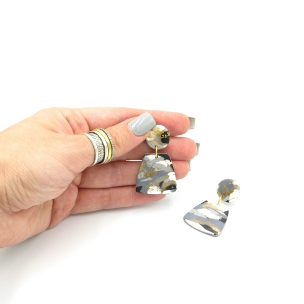 Marble geometric earrings - γεωμετρικά σκουλαρίκια με εφέ μάρμαρο από πολυμερικό πηλό