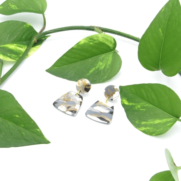 Marble geometric earrings - γεωμετρικά σκουλαρίκια με εφέ μάρμαρο από πολυμερικό πηλό