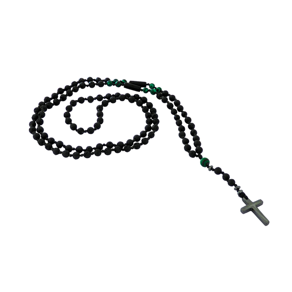Ανδρικό χειροποίητο Ροζάριο hematite cross - malachite