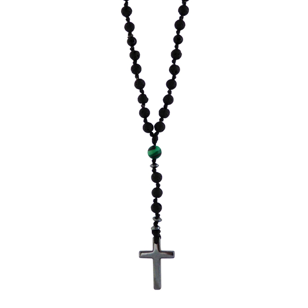 Ανδρικό χειροποίητο Ροζάριο hematite cross - malachite