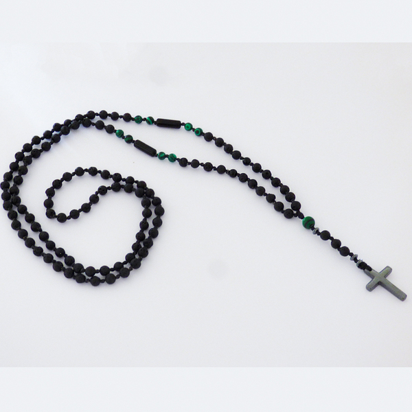 Ανδρικό χειροποίητο Ροζάριο hematite cross - malachite