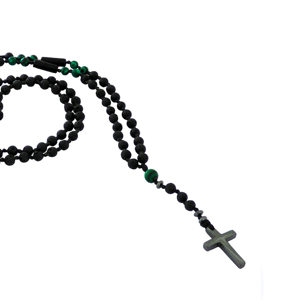 Ανδρικό χειροποίητο Ροζάριο hematite cross - malachite