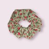 Χειροποίητο scrunchy - Φλοράλ - Χρώμα Μέντας με Ροζ Τριαντάφυλλα